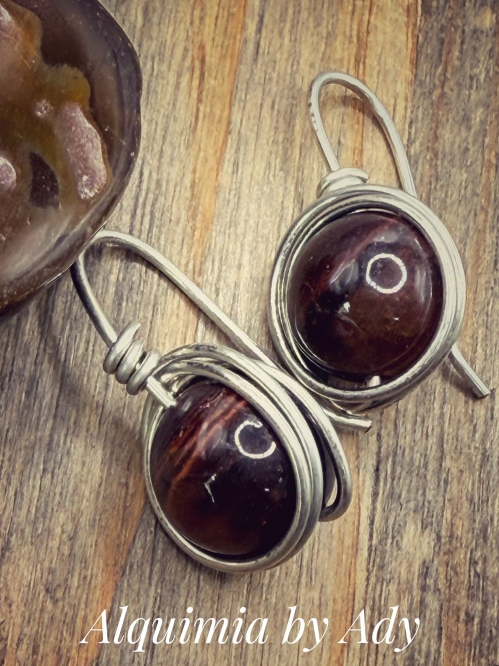 Tiger’s EyeBrown & Silver Stone Dangle Earrings
